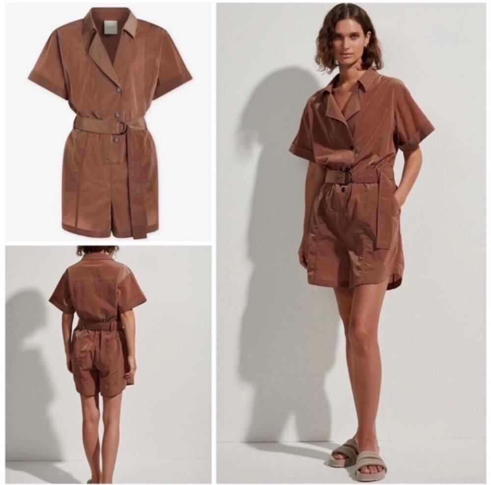 NWT Varley Belle Boxy Playsuit Romper Small Brown Relaxed Fit Safari Resortwear